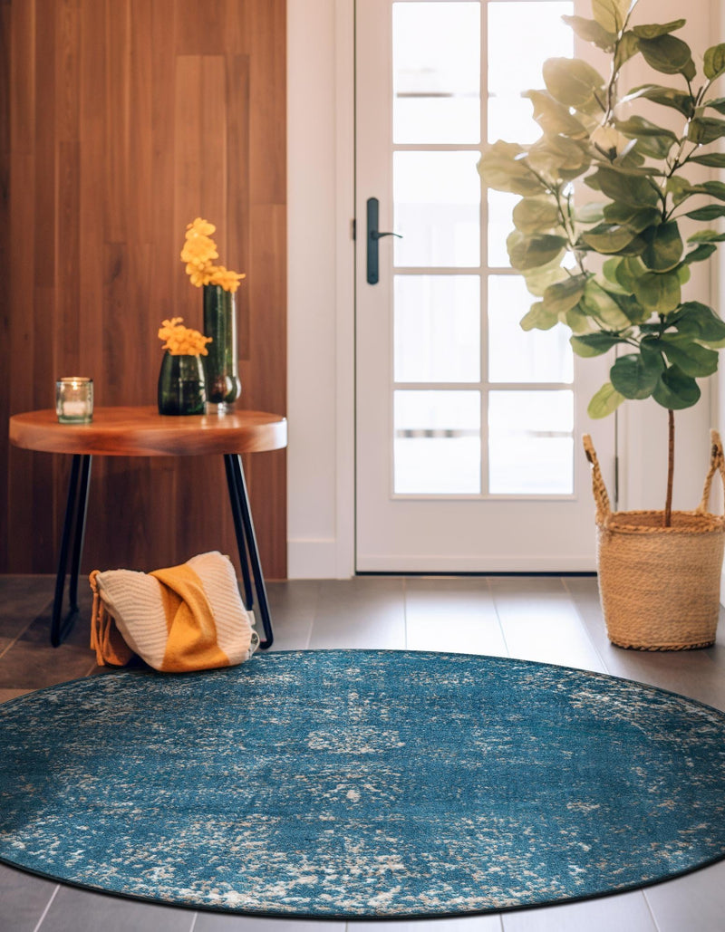 Riviera Elegance Collection Area Rug - Antibes (Blue) Round Blue lifestyle 9