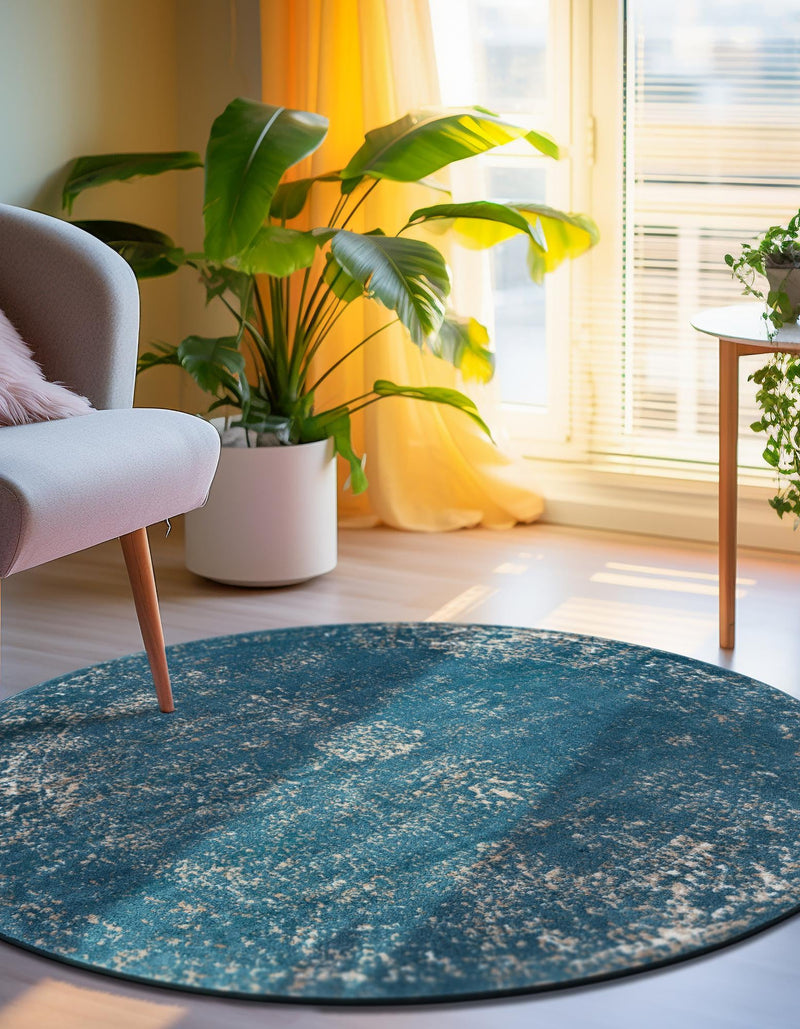 Riviera Elegance Collection Area Rug - Antibes (Blue) Round Blue lifestyle 10