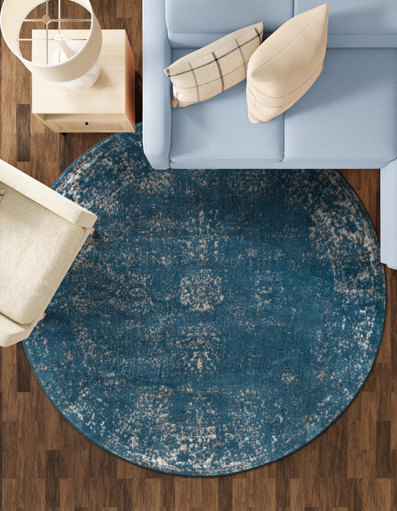 Riviera Elegance Collection Area Rug - Antibes (Blue) Round Blue lifestyle 12