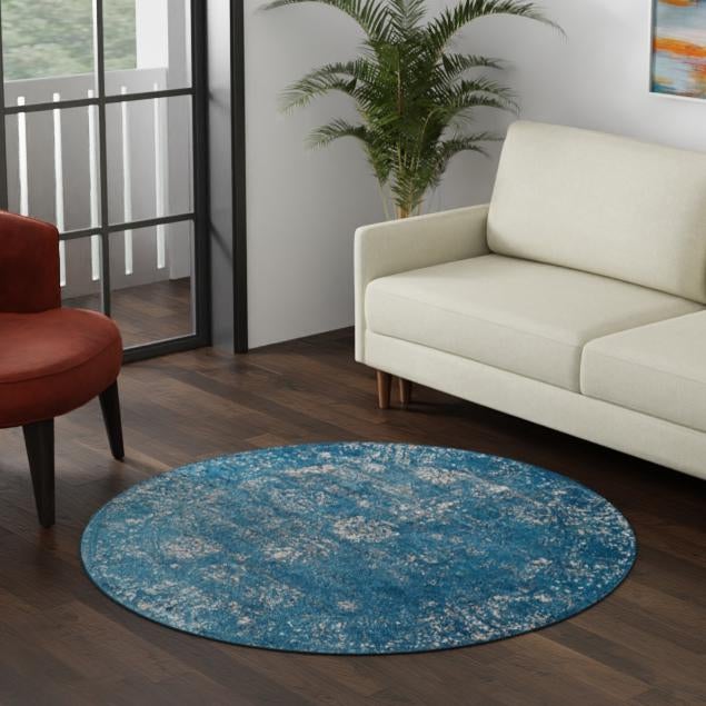 Riviera Elegance Collection Area Rug - Antibes (Blue) Round Blue lifestyle 38