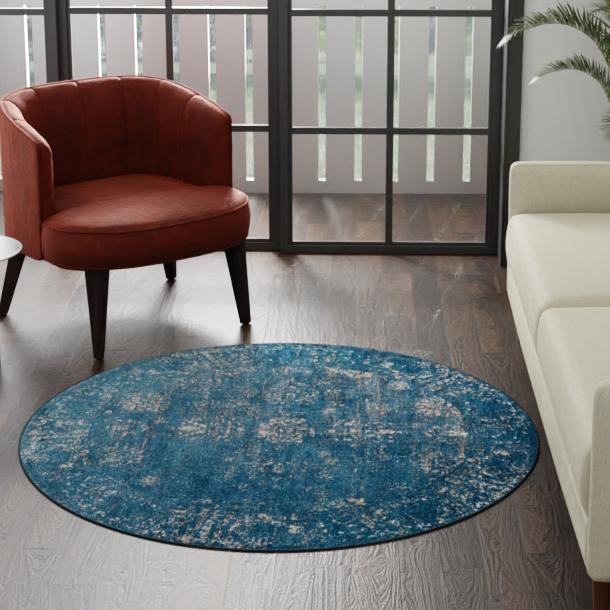 Riviera Elegance Collection Area Rug - Antibes (Blue) Round Blue lifestyle 39
