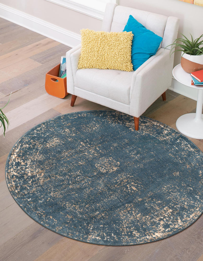 Riviera Elegance Collection Area Rug - Antibes (Blue) Round Blue lifestyle 43
