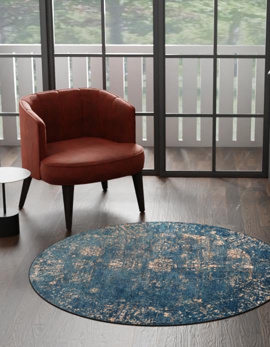 Riviera Elegance Collection Area Rug - Antibes (Blue) Round Blue lifestyle 44