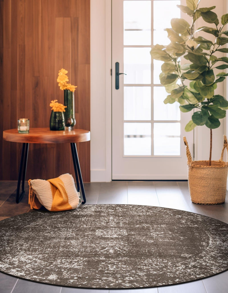Riviera Elegance Collection Area Rug - Antibes (Brown) Round Brown lifestyle 21
