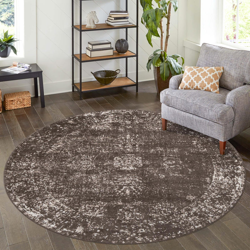 Riviera Elegance Collection Area Rug - Antibes (Brown) Round Brown lifestyle 44