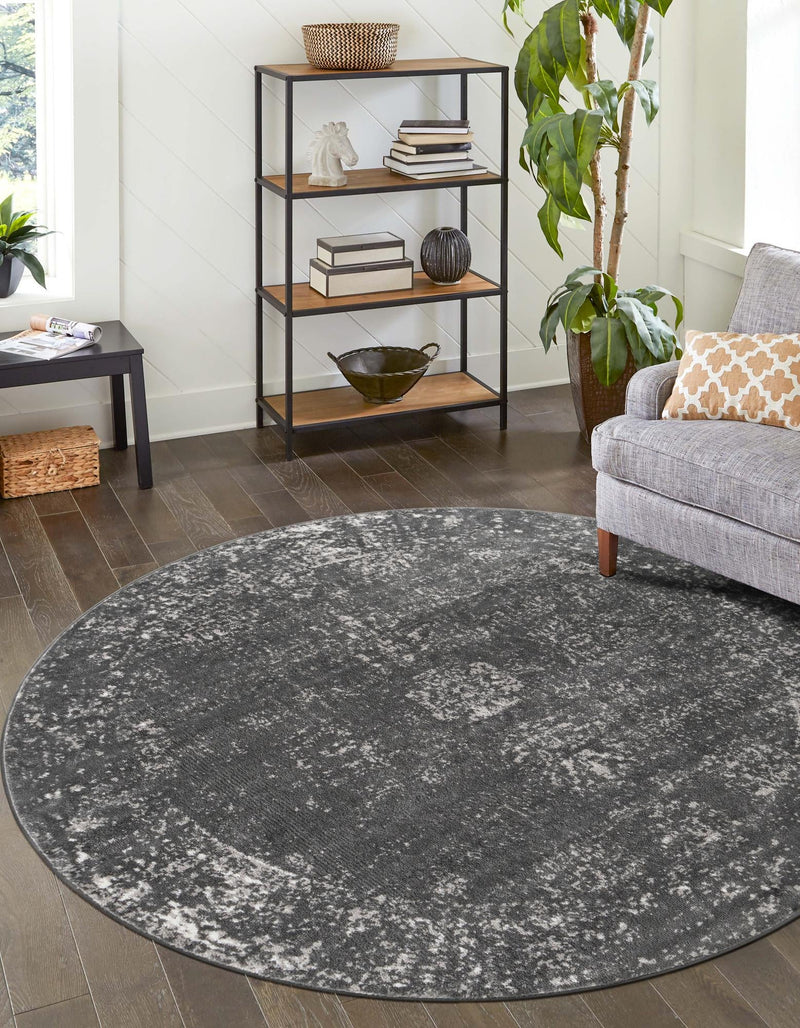 Riviera Elegance Collection Area Rug - Antibes (Dark Gray) Round Dark Gray lifestyle 0