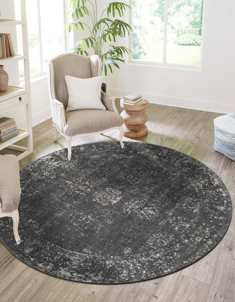 Riviera Elegance Collection Area Rug - Antibes (Dark Gray) Round Dark Gray lifestyle 3