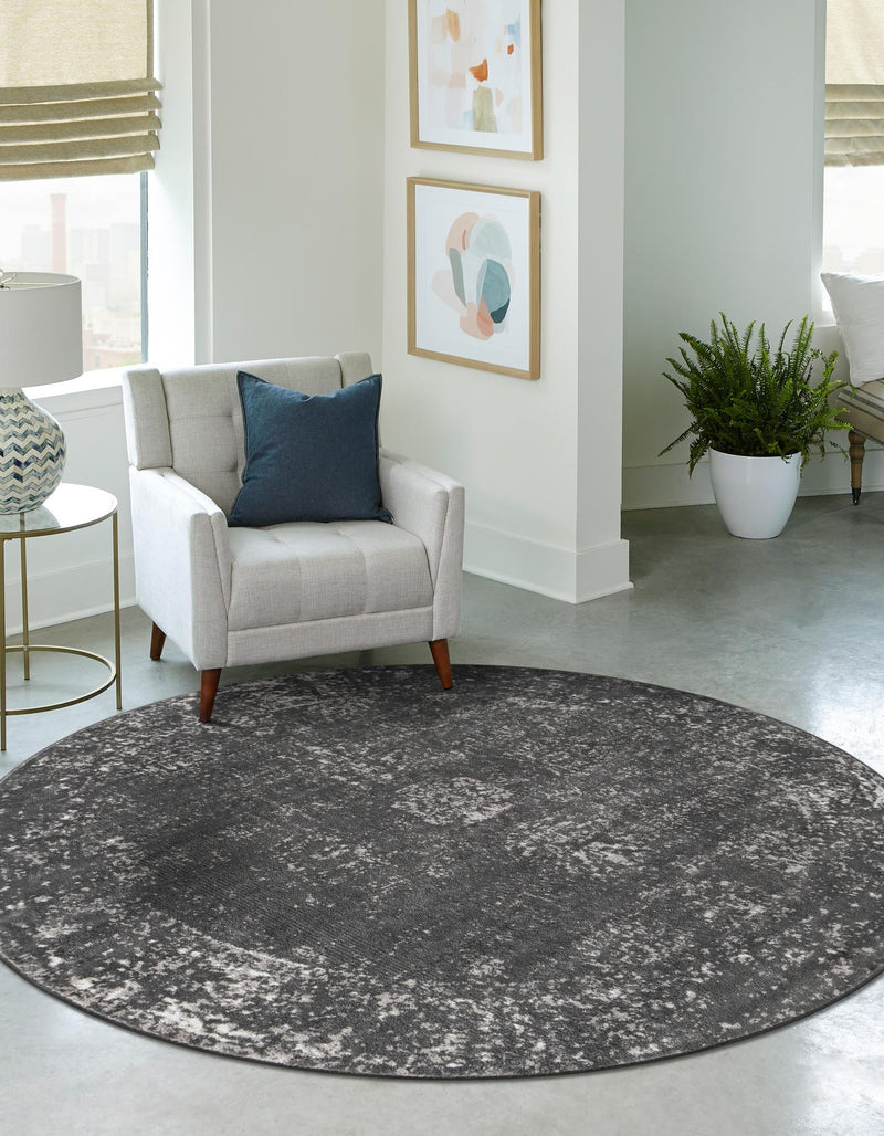 Riviera Elegance Collection Area Rug - Antibes (Dark Gray) Round Dark Gray lifestyle 5