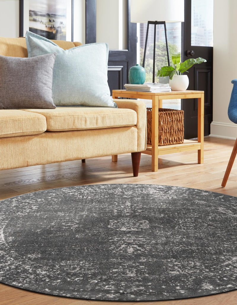 Riviera Elegance Collection Area Rug - Antibes (Dark Gray) Round Dark Gray lifestyle 7
