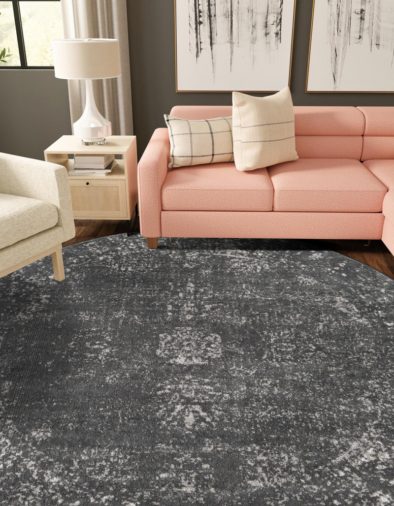 Riviera Elegance Collection Area Rug - Antibes (Dark Gray) Round Dark Gray lifestyle 10