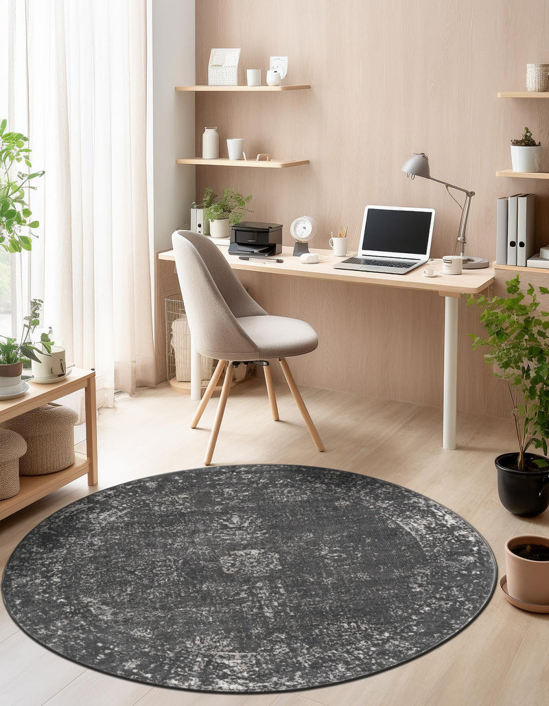 Riviera Elegance Collection Area Rug - Antibes (Dark Gray) Round Dark Gray lifestyle 30
