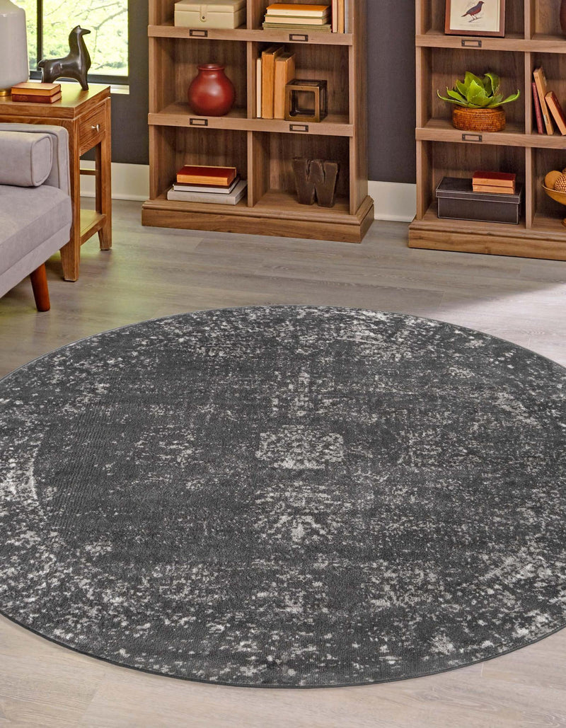 Riviera Elegance Collection Area Rug - Antibes (Dark Gray) Round Dark Gray lifestyle 35