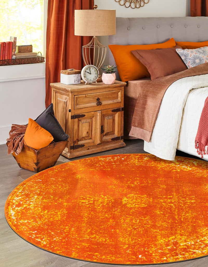 Riviera Elegance Collection Area Rug - Antibes (Orange) Round Orange lifestyle 0