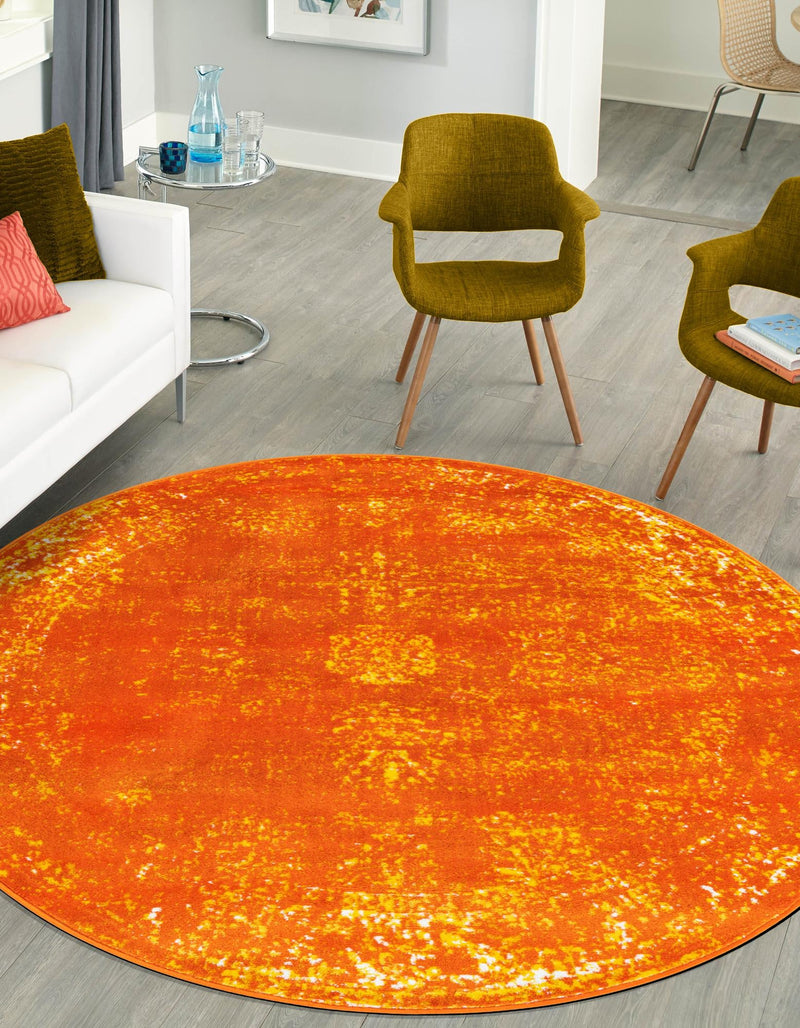 Riviera Elegance Collection Area Rug - Antibes (Orange) Round Orange lifestyle 5