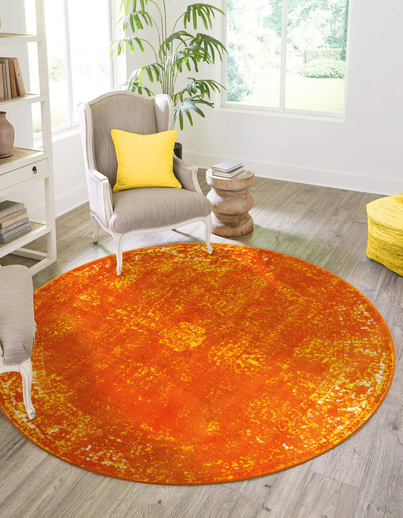 Riviera Elegance Collection Area Rug - Antibes (Orange) Round Orange lifestyle 7