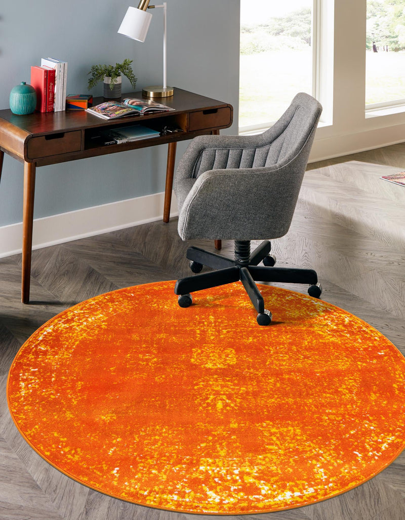Riviera Elegance Collection Area Rug - Antibes (Orange) Round Orange lifestyle 10