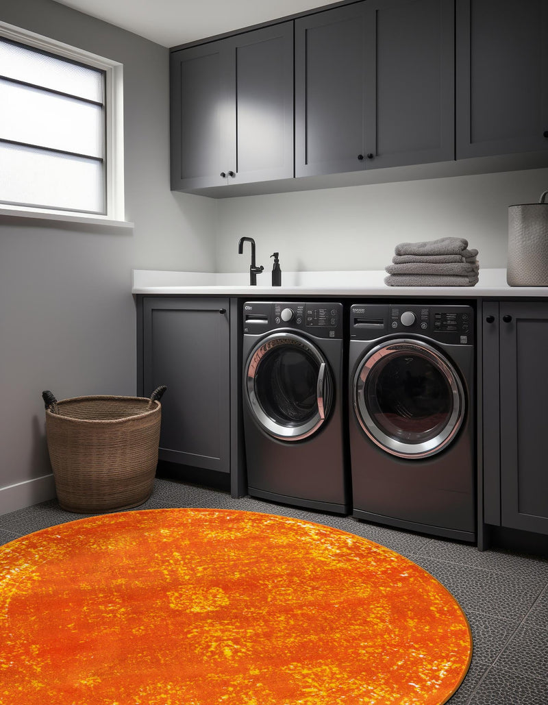 Riviera Elegance Collection Area Rug - Antibes (Orange) Round Orange lifestyle 11