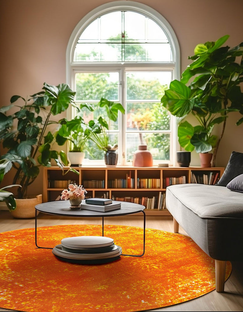 Riviera Elegance Collection Area Rug - Antibes (Orange) Round Orange lifestyle 15