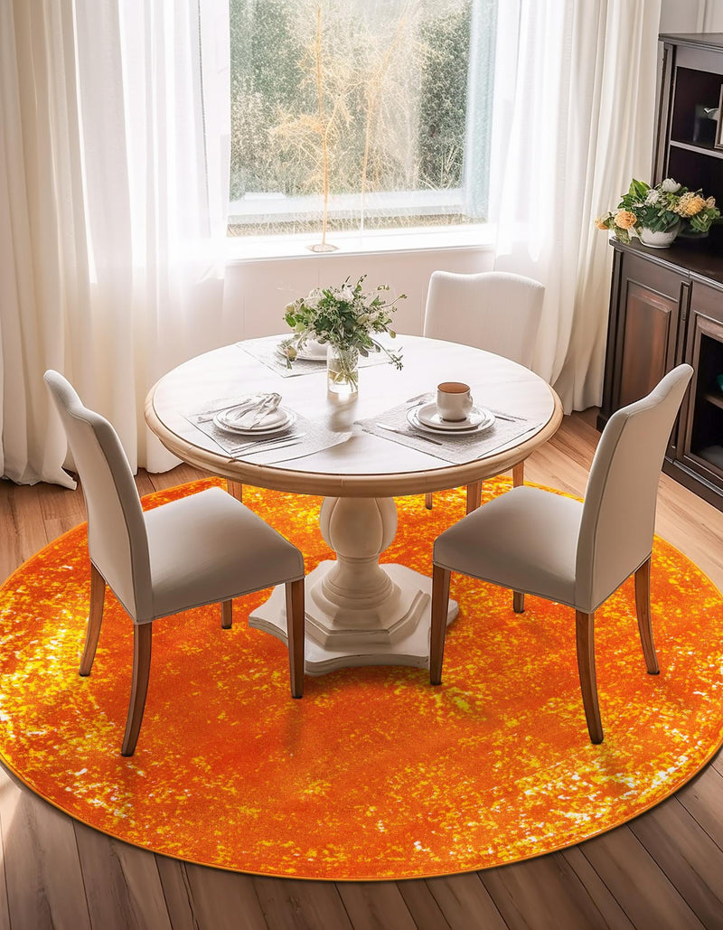 Riviera Elegance Collection Area Rug - Antibes (Orange) Round Orange lifestyle 18