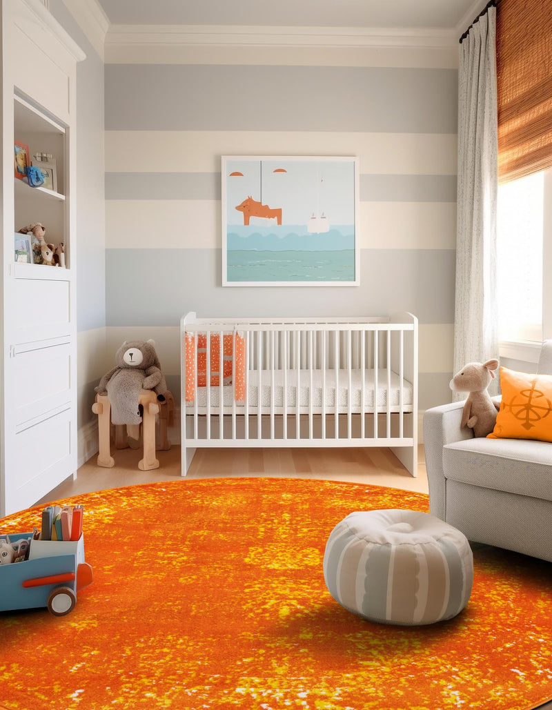 Riviera Elegance Collection Area Rug - Antibes (Orange) Round Orange lifestyle 22