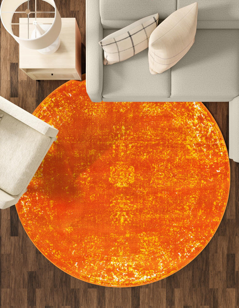 Riviera Elegance Collection Area Rug - Antibes (Orange) Round Orange lifestyle 25