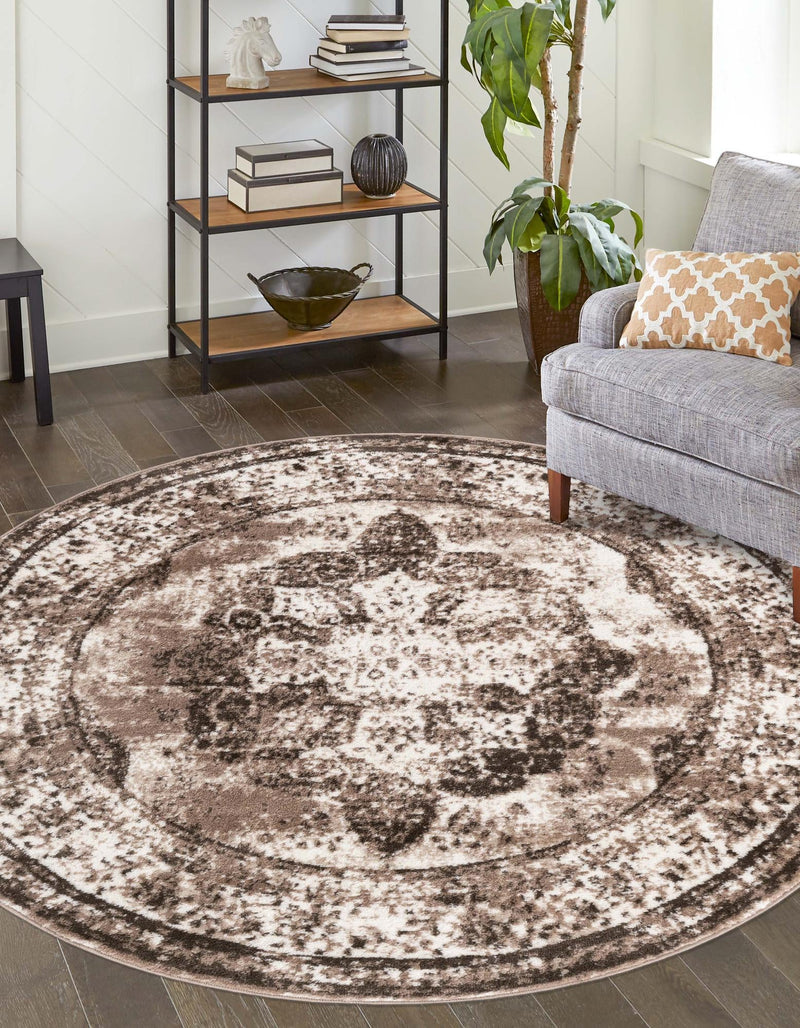 Riviera Elegance Collection Area Rug - Menton (Light Brown) Round Light Brown lifestyle 0