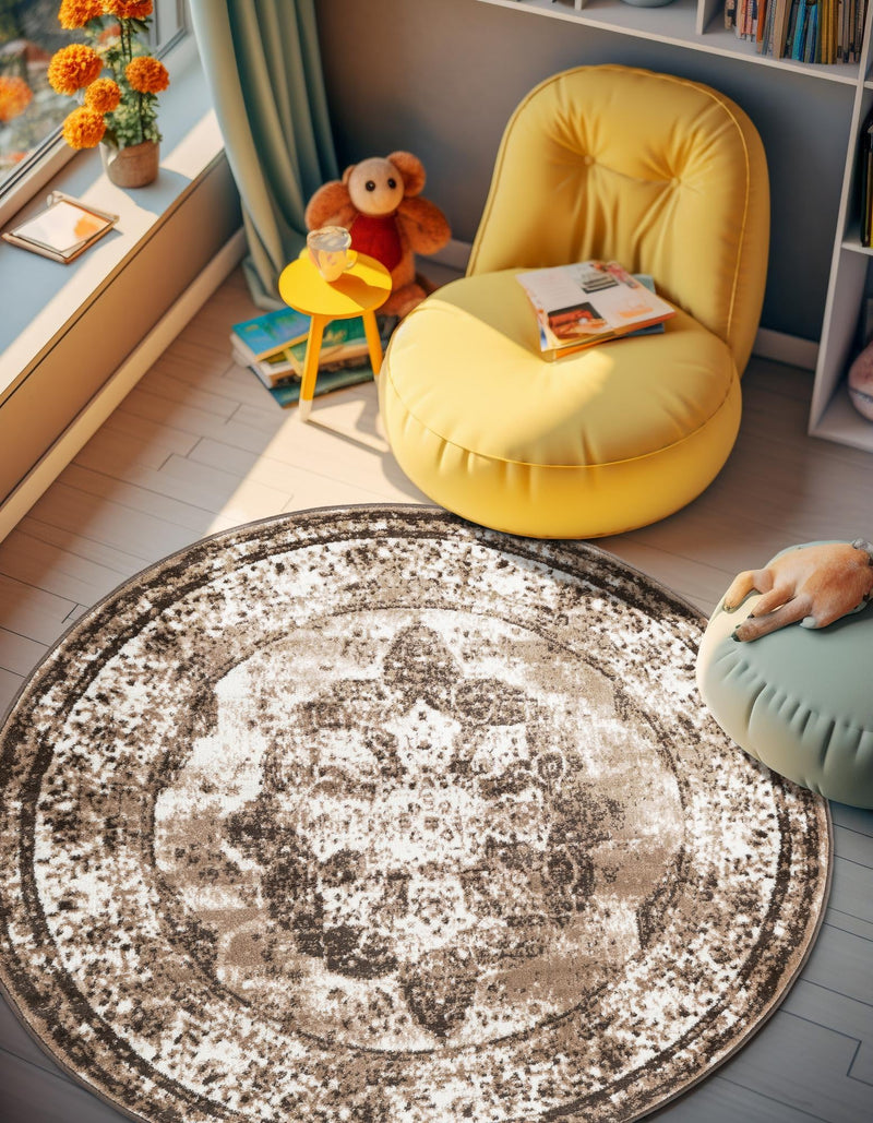 Riviera Elegance Collection Area Rug - Menton (Light Brown) Round Light Brown lifestyle 4