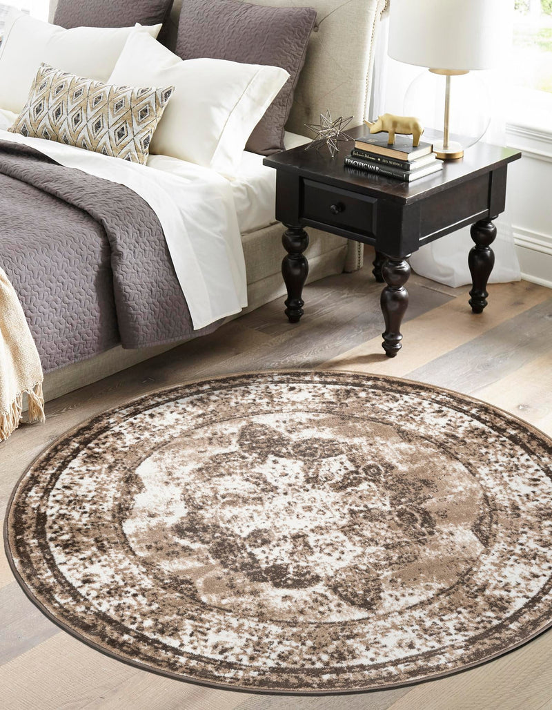 Riviera Elegance Collection Area Rug - Menton (Light Brown) Round Light Brown lifestyle 7