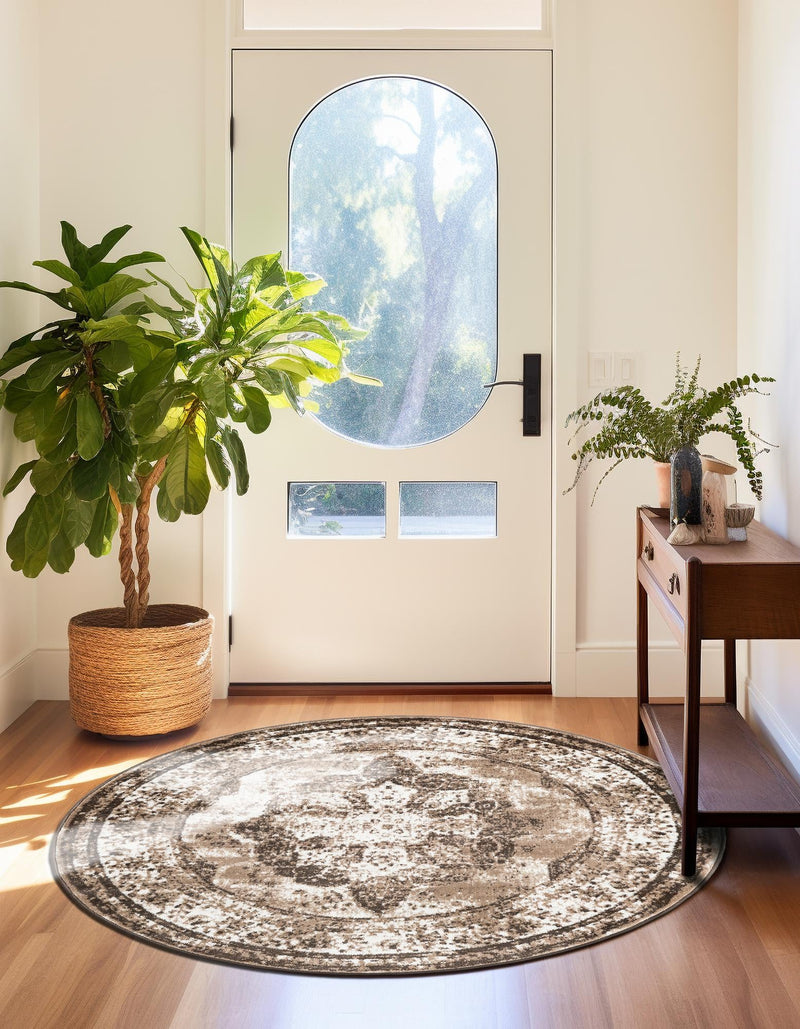 Riviera Elegance Collection Area Rug - Menton (Light Brown) Round Light Brown lifestyle 13