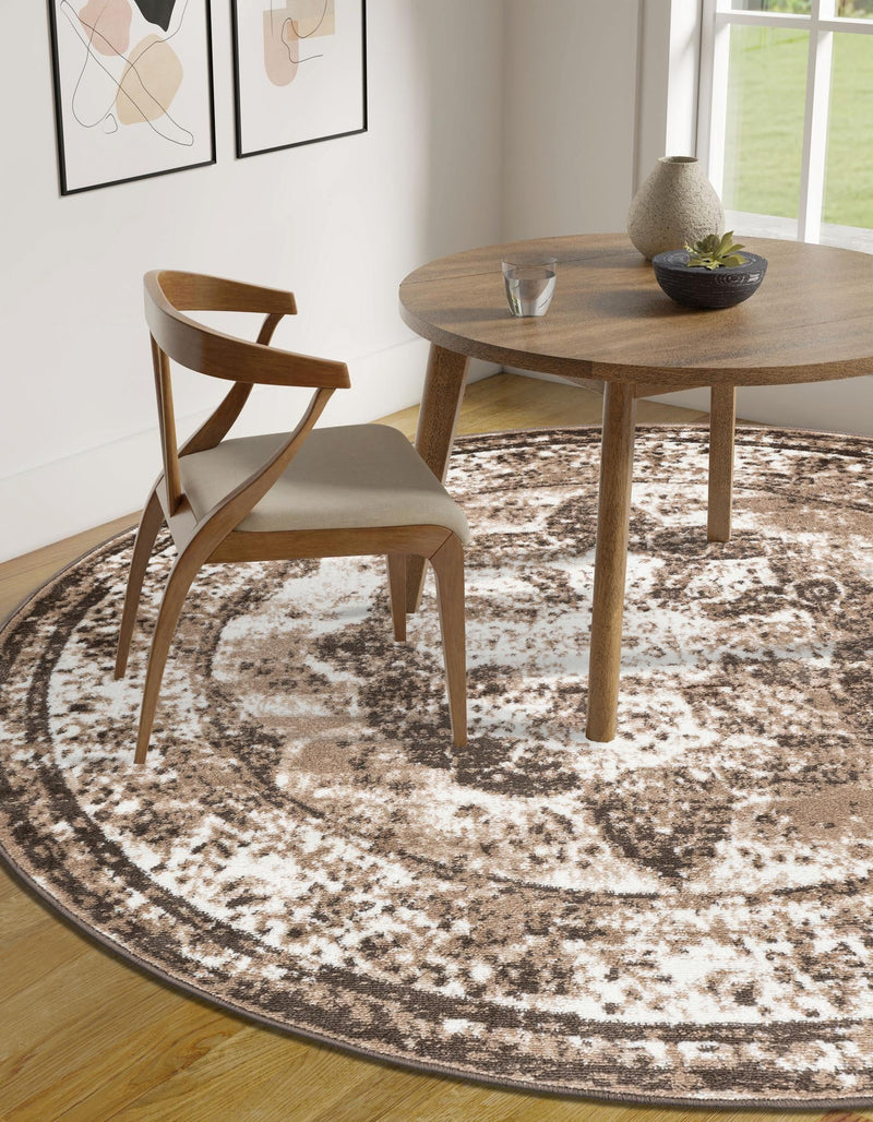 Riviera Elegance Collection Area Rug - Menton (Light Brown) Round Light Brown lifestyle 19