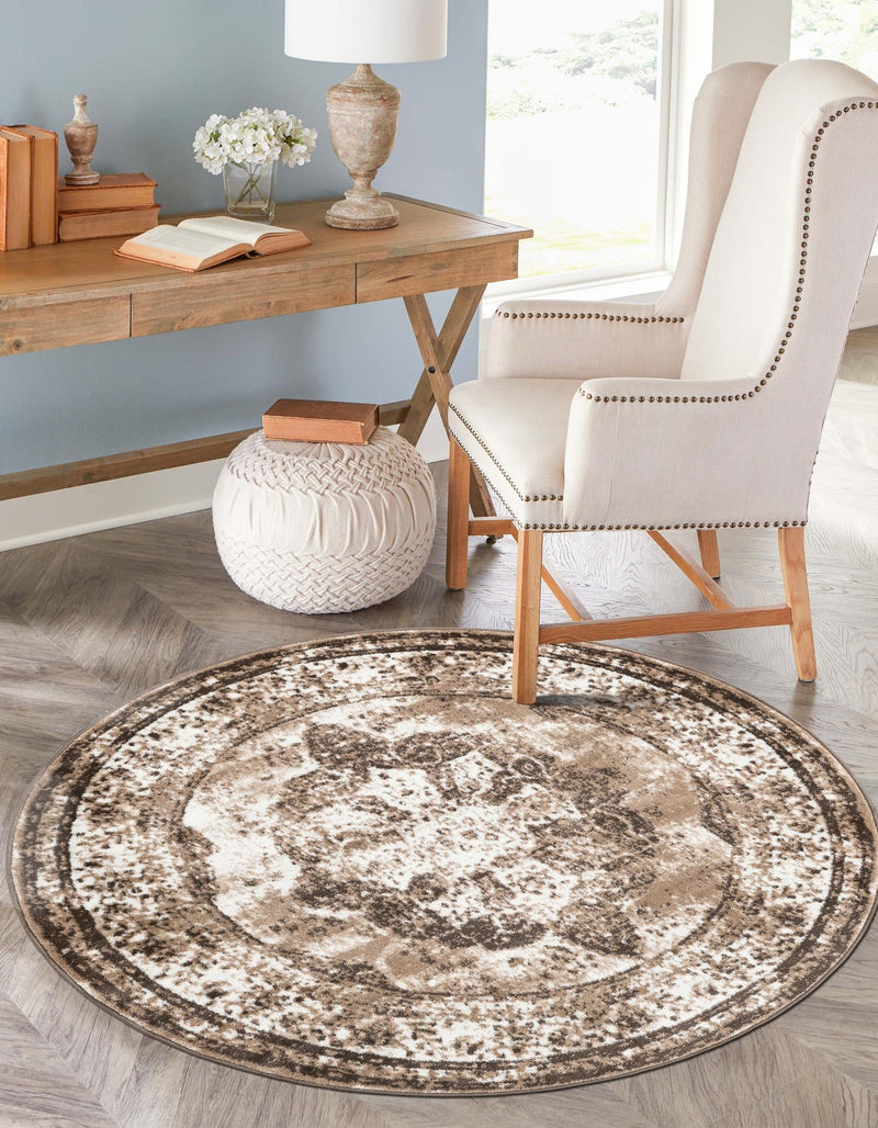Riviera Elegance Collection Area Rug - Menton (Light Brown) Round Light Brown lifestyle 34
