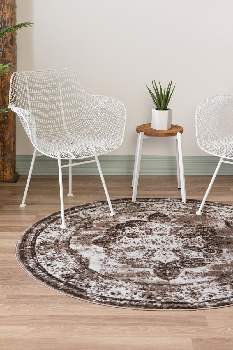 Riviera Elegance Collection Area Rug - Menton (Light Brown) Round Light Brown lifestyle 41