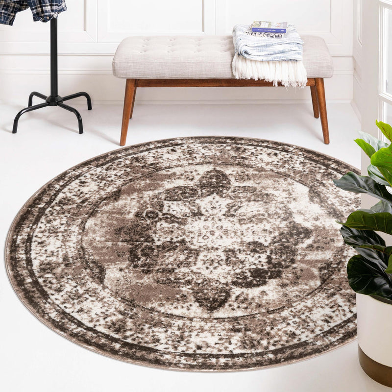 Riviera Elegance Collection Area Rug - Menton (Light Brown) Round Light Brown lifestyle 66