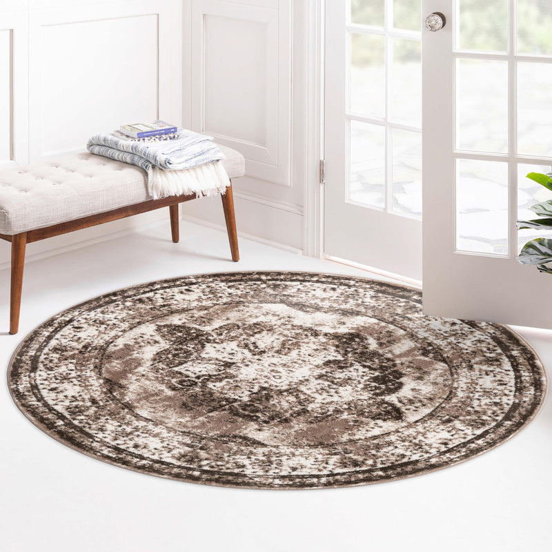 Riviera Elegance Collection Area Rug - Menton (Light Brown) Round Light Brown lifestyle 67