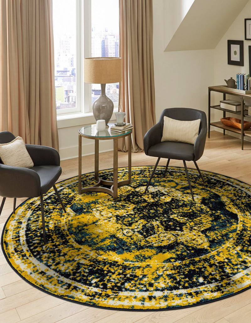 Riviera Elegance Collection Area Rug - Menton (Navy Blue) Round Navy Blue lifestyle 0