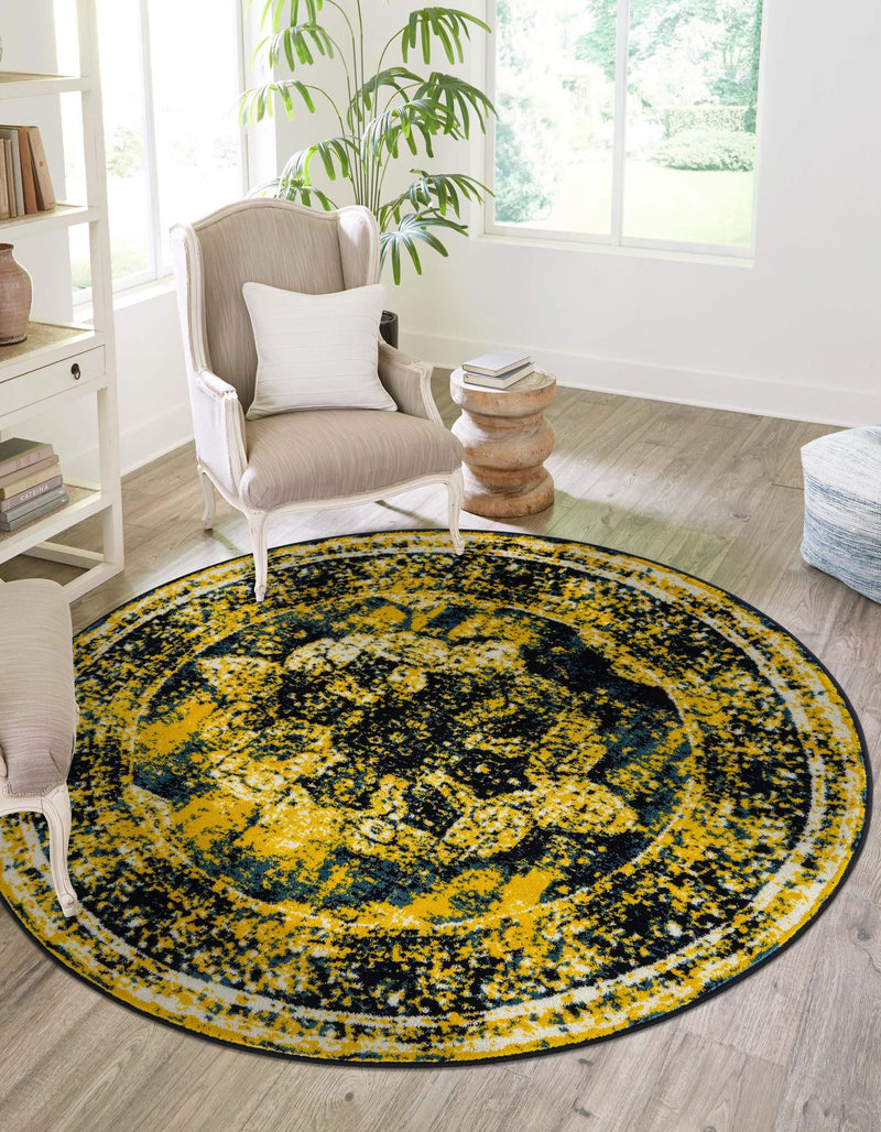 Riviera Elegance Collection Area Rug - Menton (Navy Blue) Round Navy Blue lifestyle 4