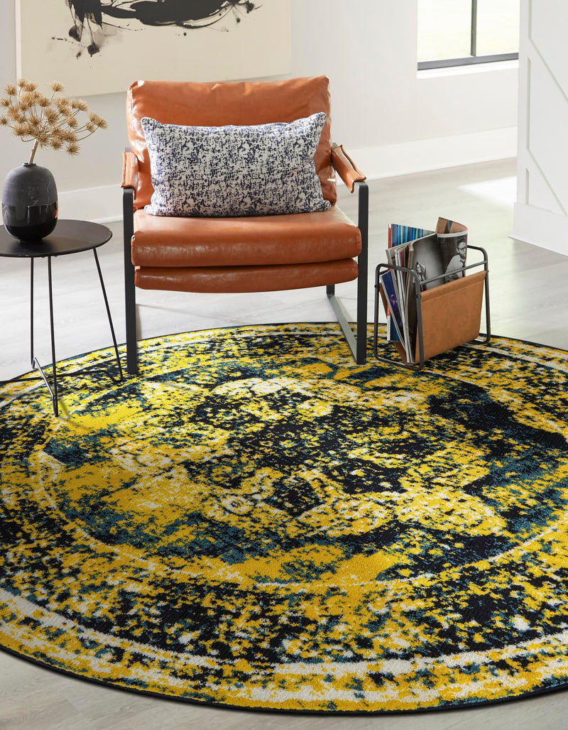 Riviera Elegance Collection Area Rug - Menton (Navy Blue) Round Navy Blue lifestyle 8