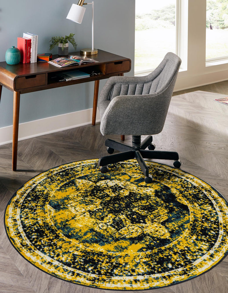 Riviera Elegance Collection Area Rug - Menton (Navy Blue) Round Navy Blue lifestyle 9
