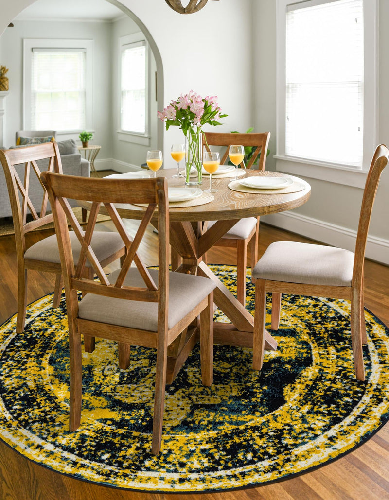 Riviera Elegance Collection Area Rug - Menton (Navy Blue) Round Navy Blue lifestyle 10