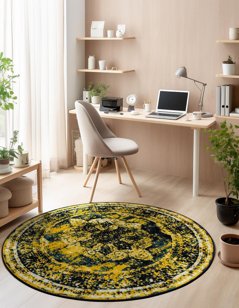 Riviera Elegance Collection Area Rug - Menton (Navy Blue) Round Navy Blue lifestyle 13