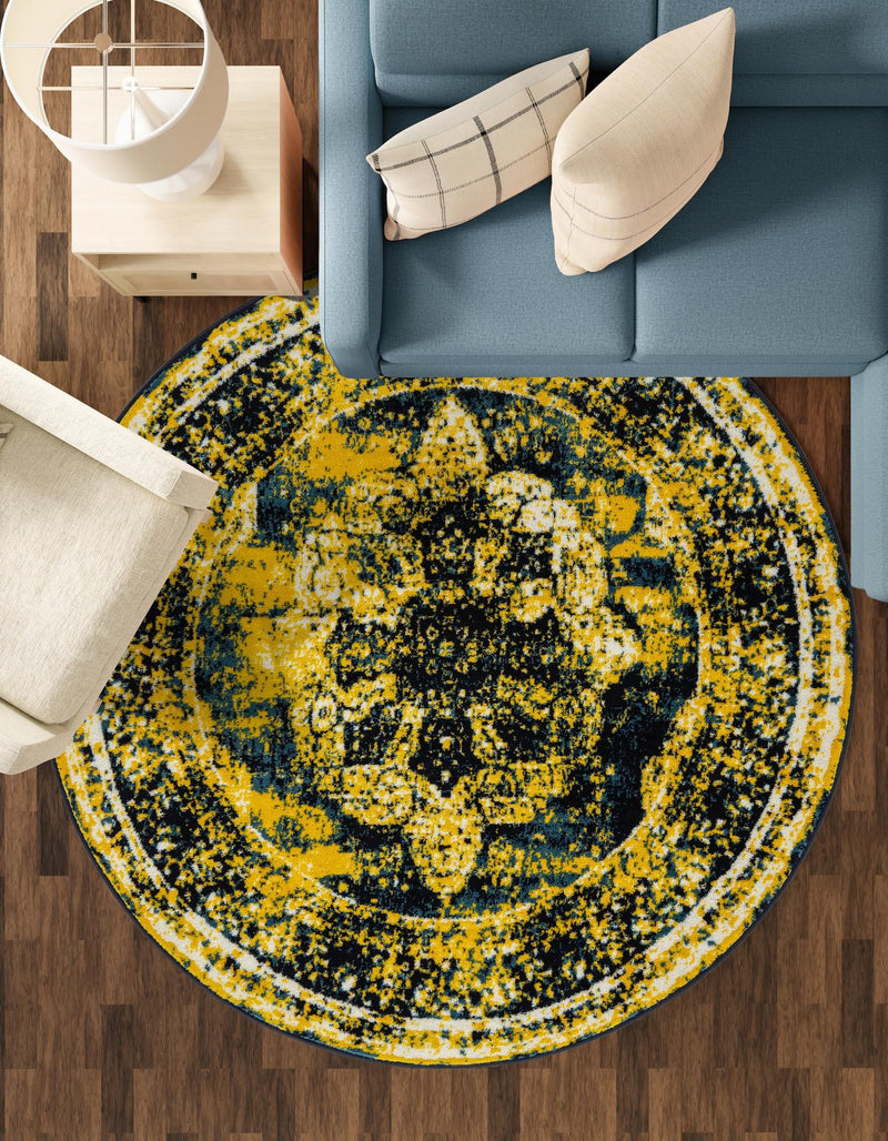Riviera Elegance Collection Area Rug - Menton (Navy Blue) Round Navy Blue lifestyle 14