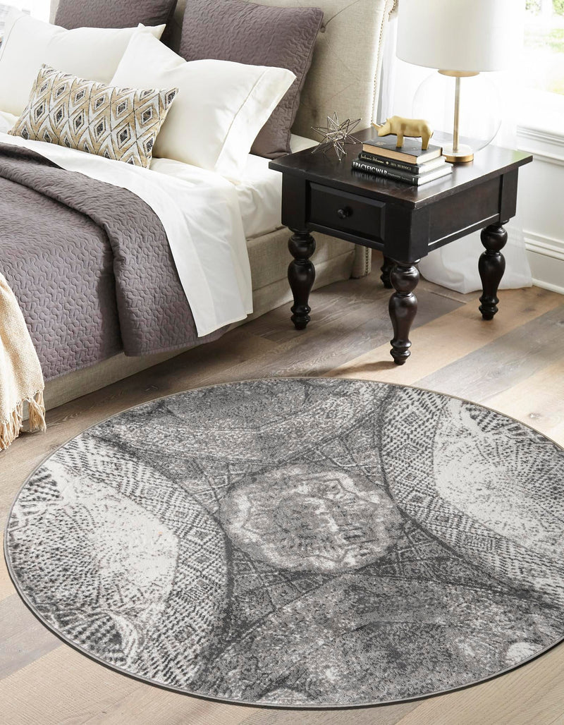 Riviera Elegance Collection Area Rug - Nice Round Dark Gray lifestyle 7