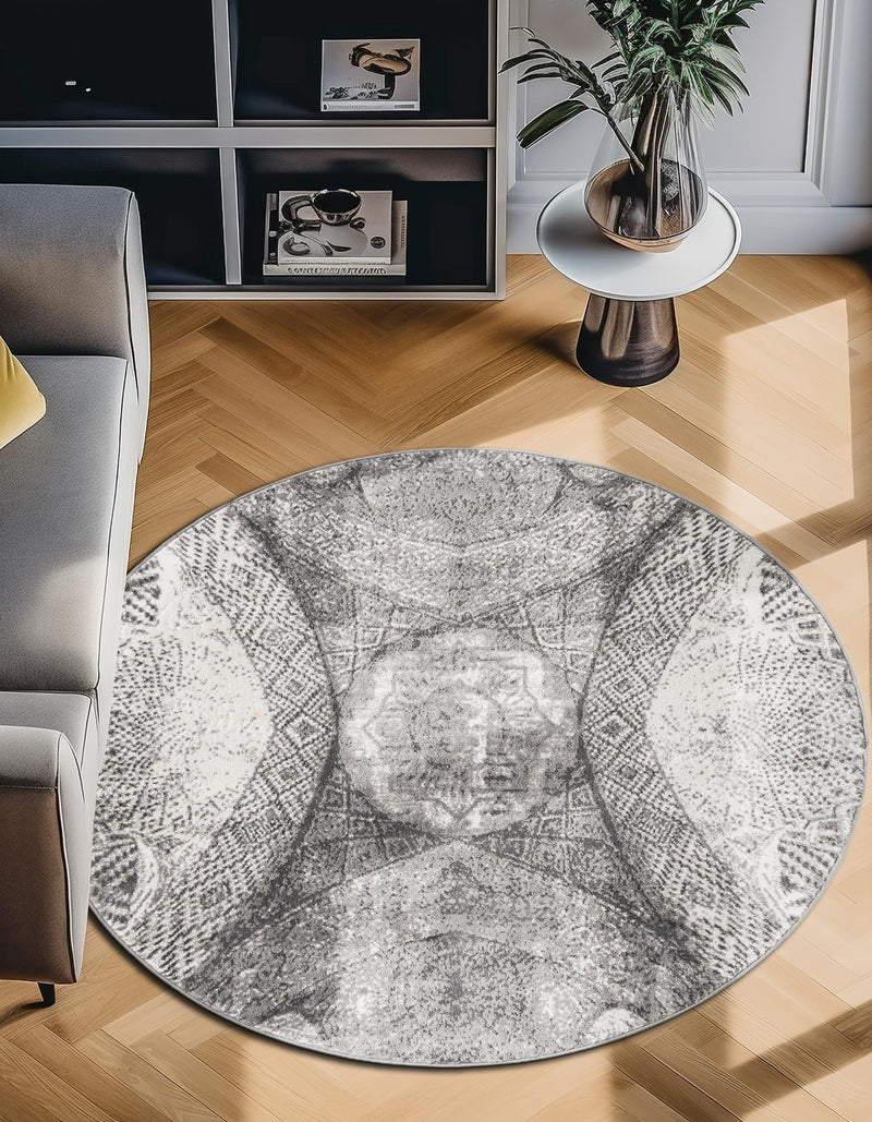 Riviera Elegance Collection Area Rug - Nice Round Dark Gray lifestyle 20