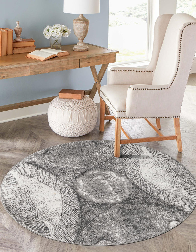 Riviera Elegance Collection Area Rug - Nice Round Dark Gray lifestyle 27
