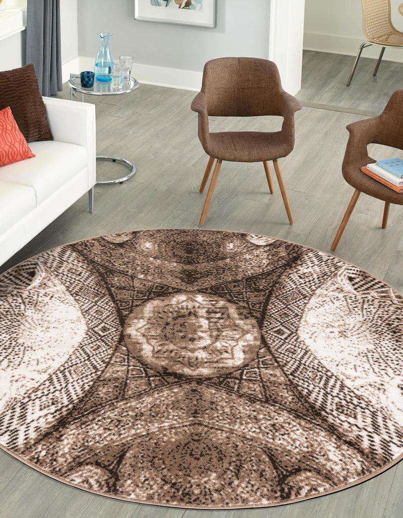 Riviera Elegance Collection Area Rug - Nice Round Brown lifestyle 5