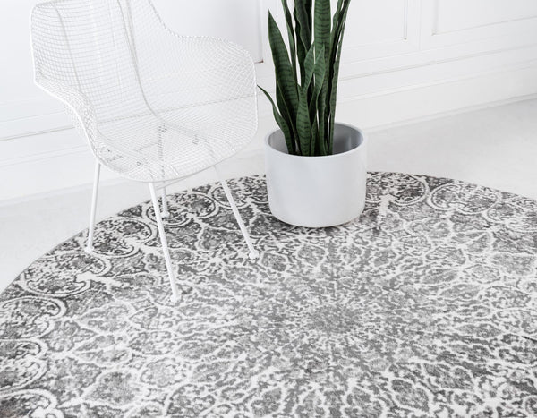 Riviera Elegance Collection Area Rug - Eze Round Dark Gray lifestyle 4