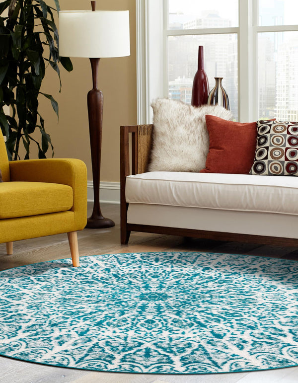Riviera Elegance Collection Area Rug - Eze Round Turquoise lifestyle 112