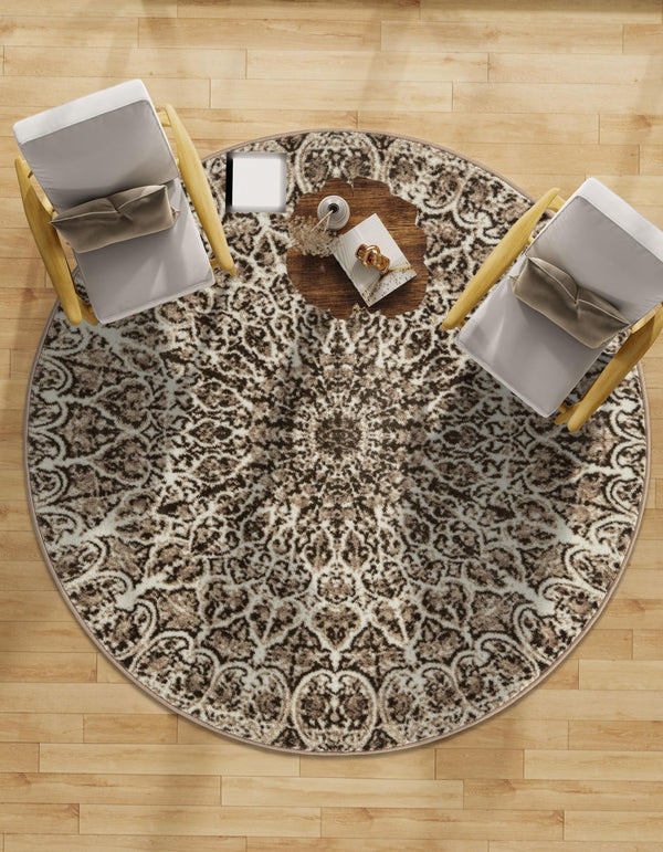 Riviera Elegance Collection Area Rug - Eze Round Brown lifestyle 182