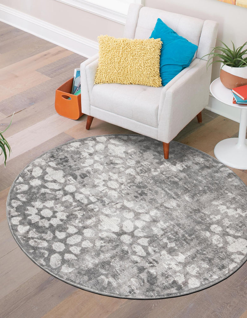 Riviera Elegance Collection Area Rug - Vence Round Dark Gray lifestyle 0