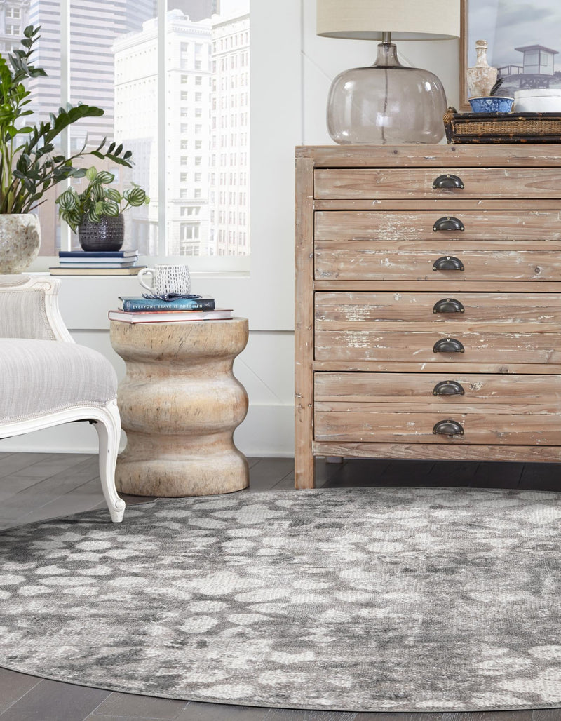 Riviera Elegance Collection Area Rug - Vence Round Dark Gray lifestyle 3